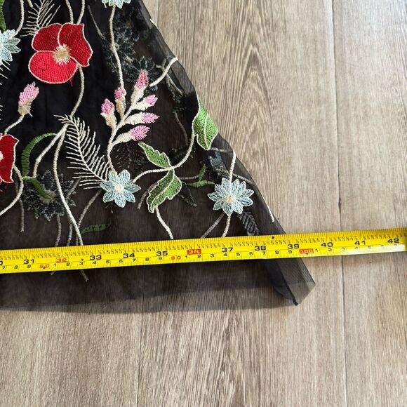 Anthropologie Skirt Sz 4 Eva Franco Poppy Midi Embroidered Asimetric Boho Floral - Picture 5 of 16